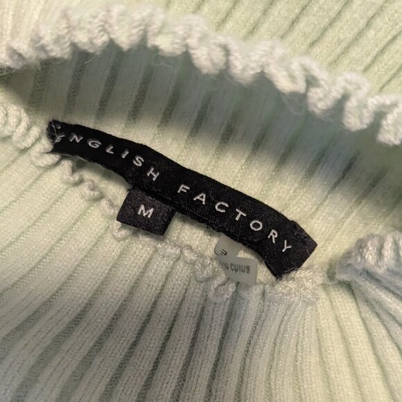 English Factory Anthropologie Scallop High Mock Neck Ribbed Sweater Boho Stretch - Picture 3 of 4